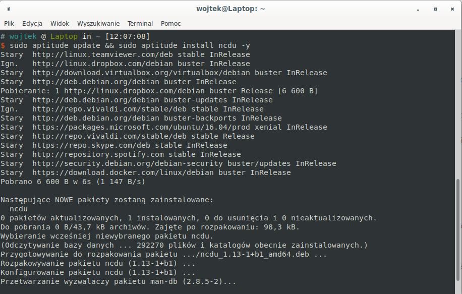 Instalacja ncdu w systemie Linux