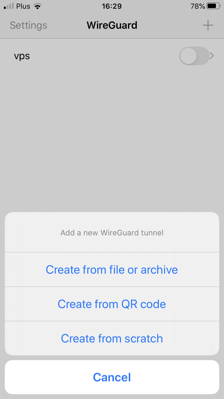 Dodawanie nowego tunelu w aplikacji Wireguard na telefonie iPhone