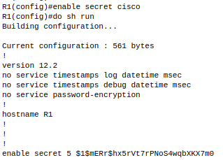 Zabezpieczenie trybu uprzywilejowanego hasłem, które przechowywane jest w sposób zaszyfrowany Cisco